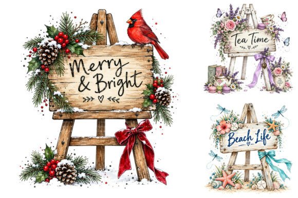 Watercolor Wooden Sign Clipart