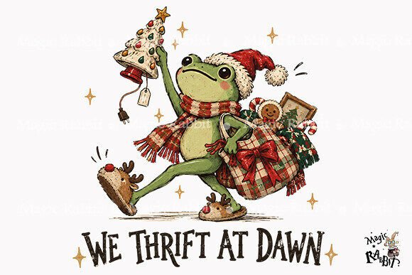 We Thrift at Dawn Christmas Frog PNG