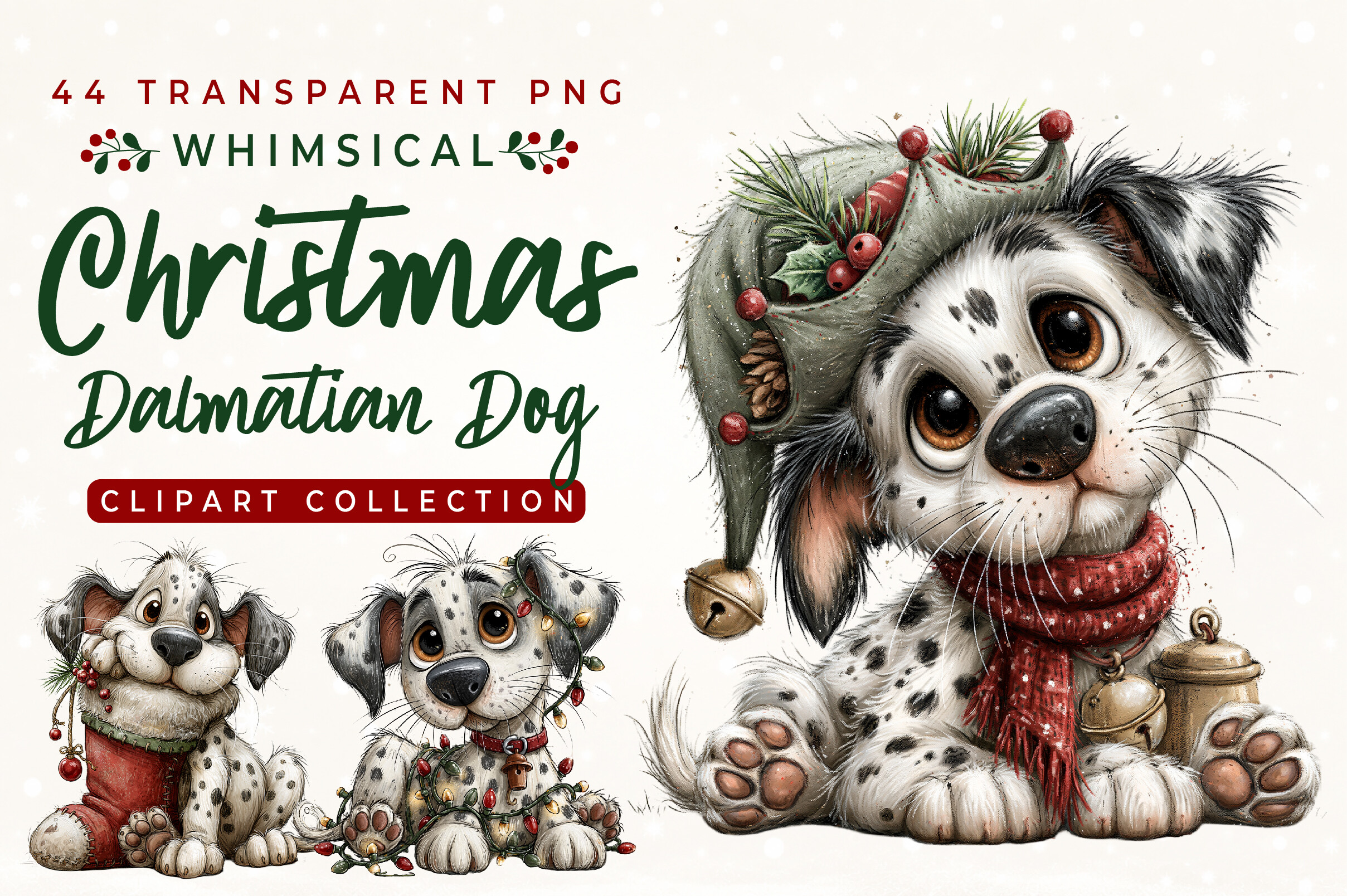 Whimsical Christmas Dalmatian Dog