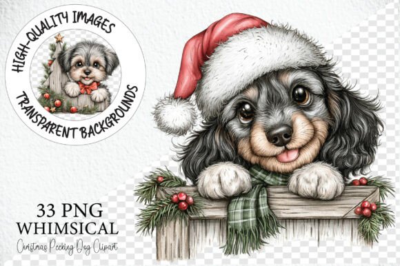 Whimsical Christmas Peeking Dog Clipart
