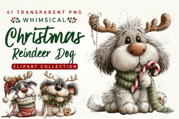 Whimsical Christmas Reindeer Dog Clipart