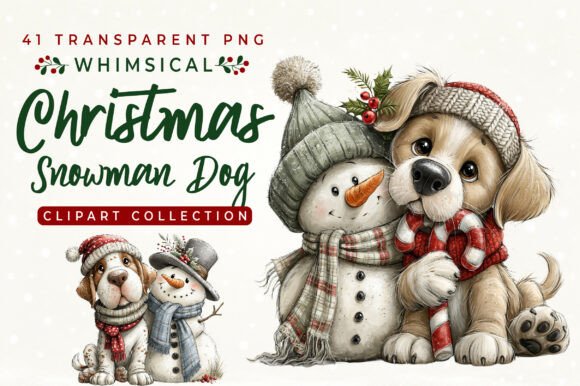 Whimsical Christmas Snowman Dog Clipart