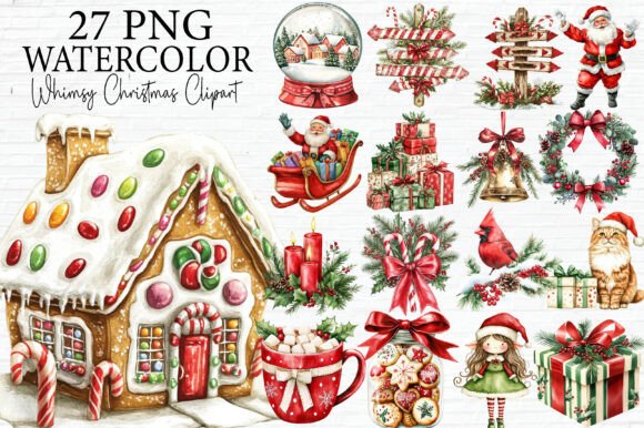 Whimsical Christmas Watercolor Clipart