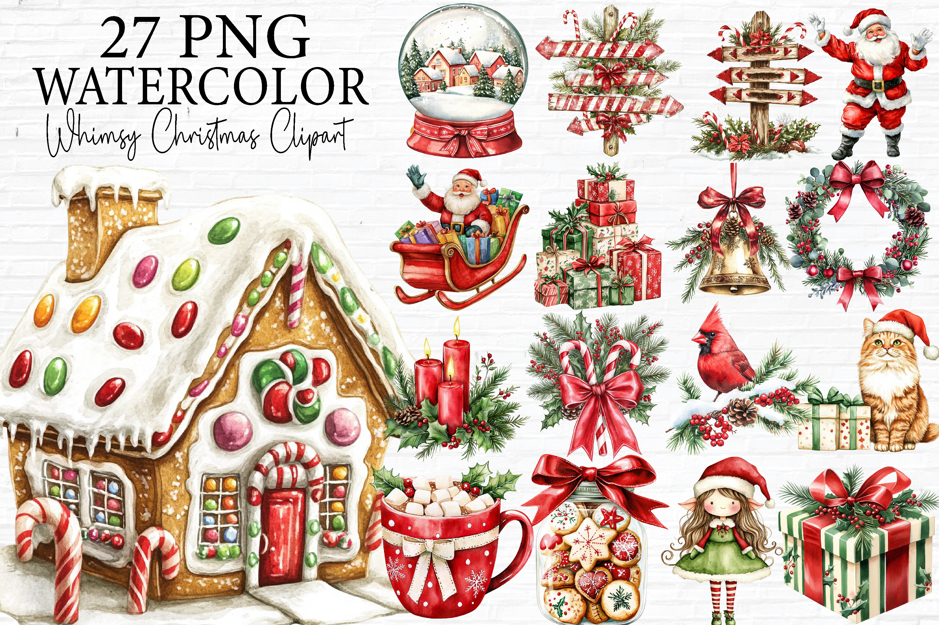 Whimsical Christmas Watercolor Clipart