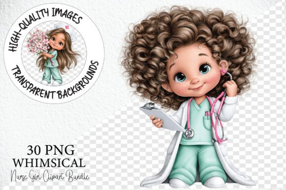 Whimsical Nurse Girl Clipart PNG Bundle