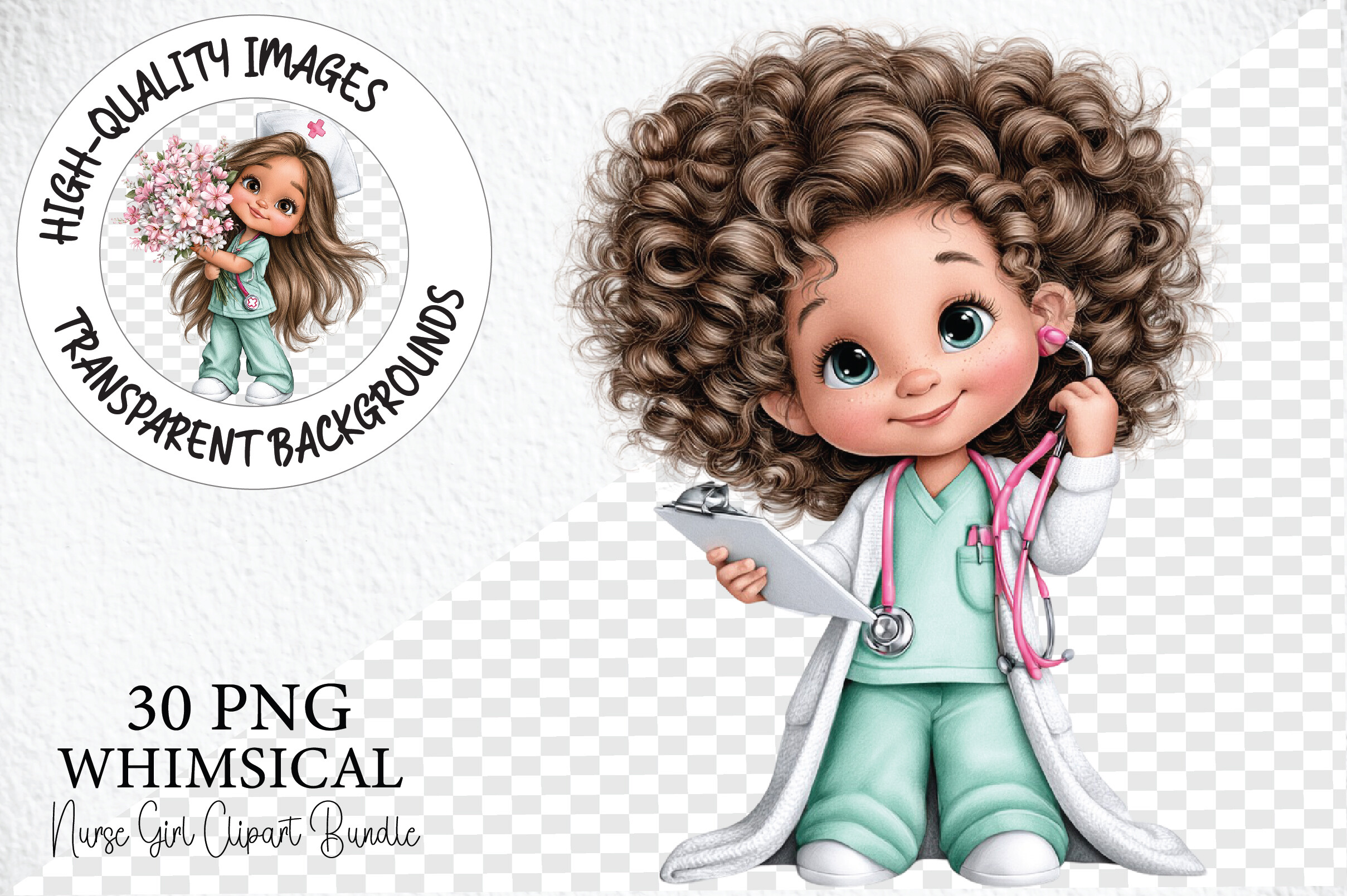 Whimsical Nurse Girl Clipart PNG Bundle