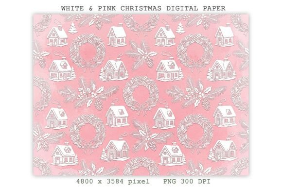 White & Pink Christmas Digital Paper PNG