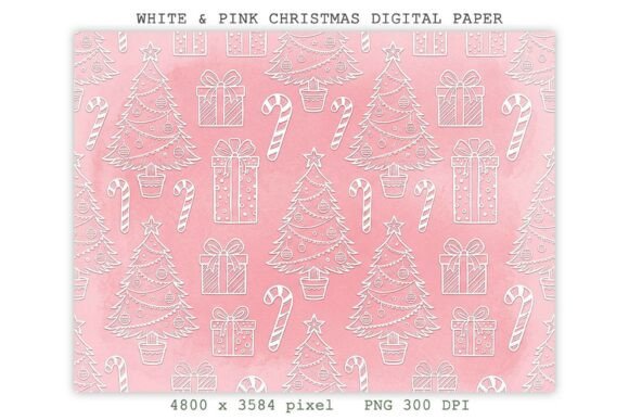 White & Pink Christmas Digital Paper PNG