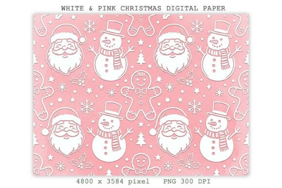 White & Pink Christmas Digital Paper PNG