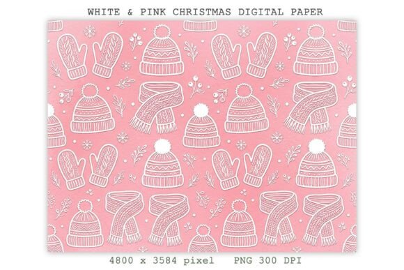 White & Pink Christmas Digital Paper PNG