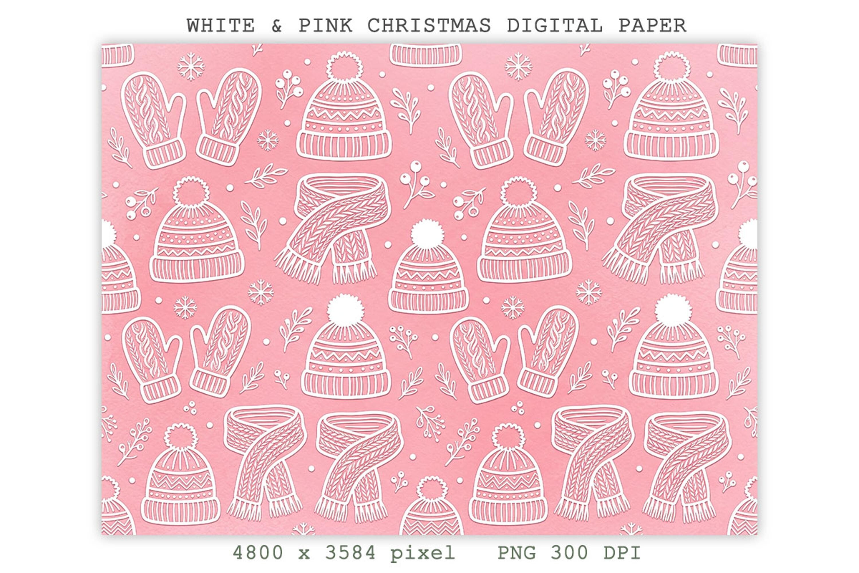 White & Pink Christmas Digital Paper PNG