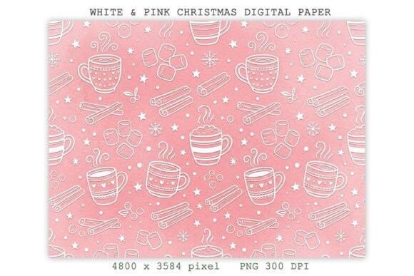 White & Pink Christmas Digital Paper PNG