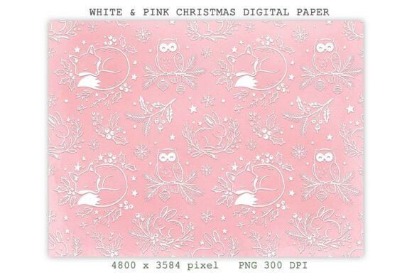 White & Pink Christmas Digital Paper PNG