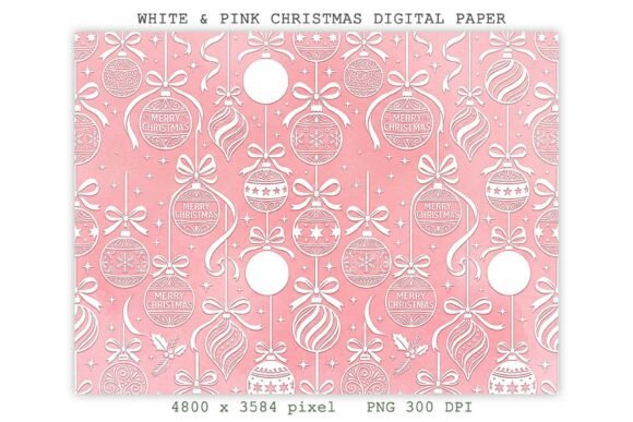 White & Pink Christmas Digital Paper PNG