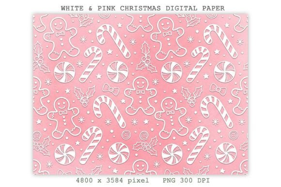 White & Pink Christmas Digital Paper PNG
