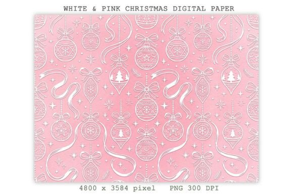 White & Pink Christmas Digital Paper PNG
