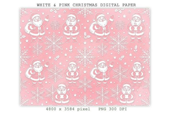 White & Pink Christmas Digital Paper PNG