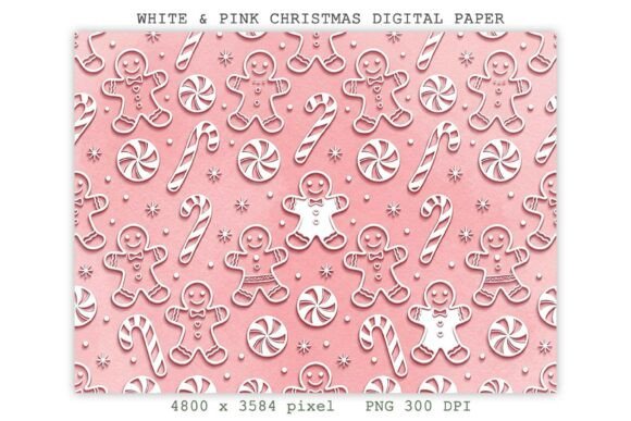 White & Pink Christmas Digital Paper PNG