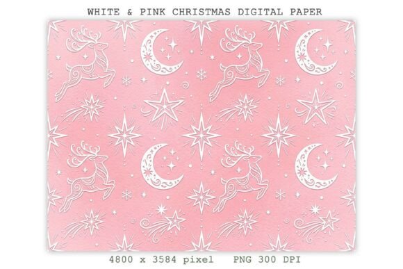 White & Pink Christmas Digital Paper PNG