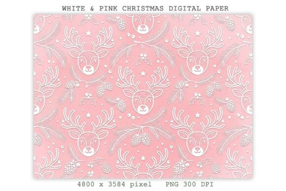 White & Pink Christmas Digital Paper PNG