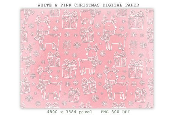 White & Pink Christmas Digital Paper PNG