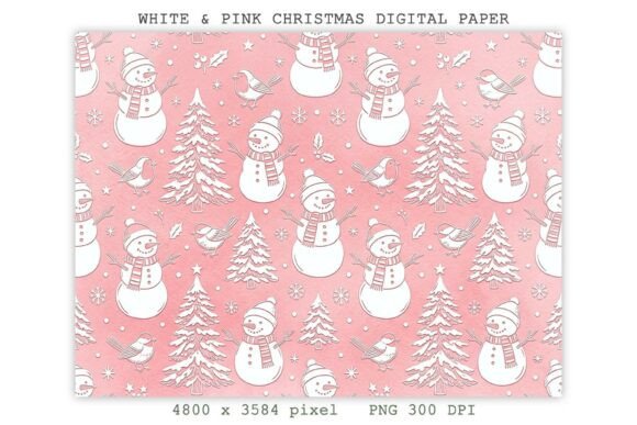 White & Pink Christmas Digital Paper PNG