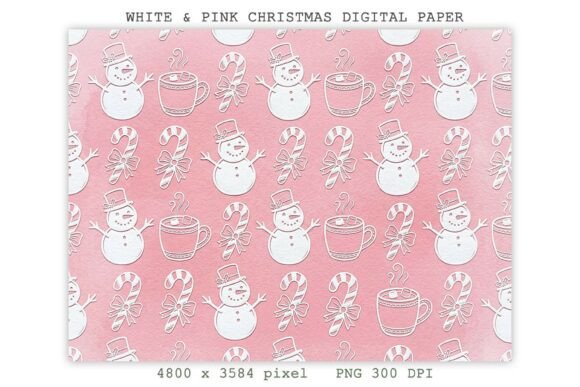 White & Pink Christmas Digital Paper PNG