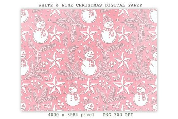 White & Pink Christmas Digital Paper PNG