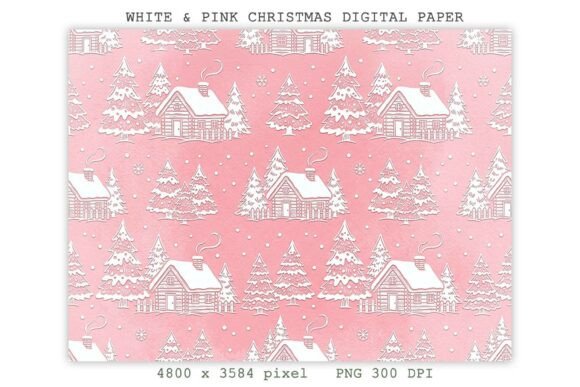 White & Pink Christmas Digital Paper PNG