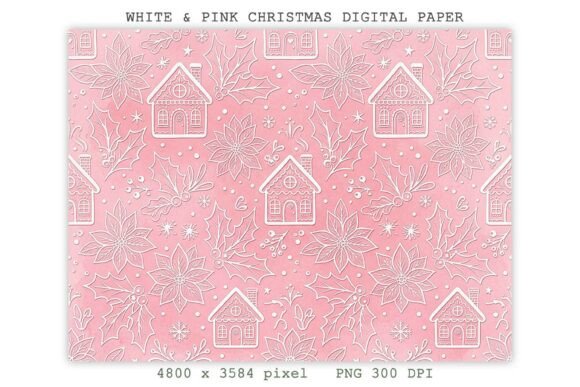 White & Pink Christmas Digital Paper PNG
