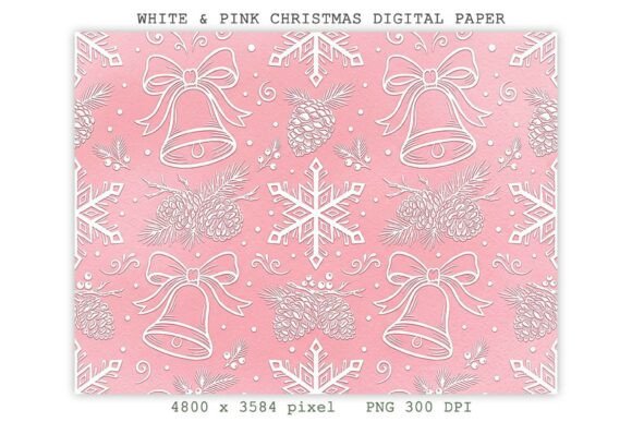 White & Pink Christmas Digital Paper PNG