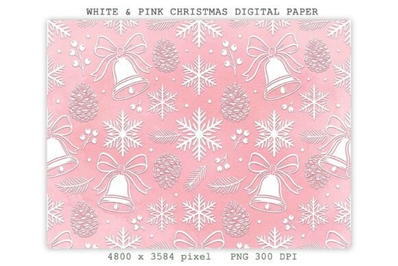 White & Pink Christmas Digital Paper PNG
