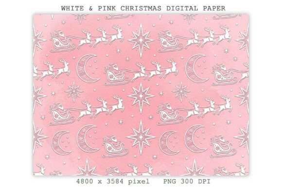 White & Pink Christmas Digital Paper PNG