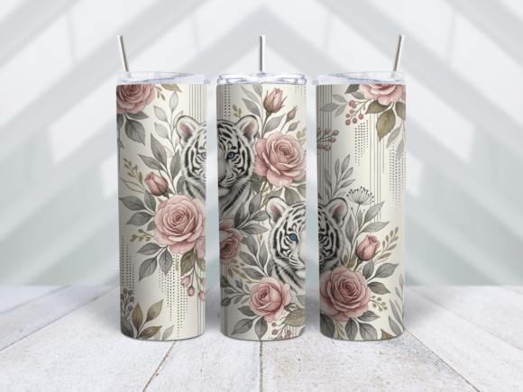 White Tiger Cubs Floral Tumbler Wrap