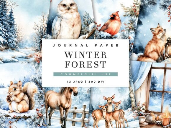 Winter Forest Junk Journal Paper Pages