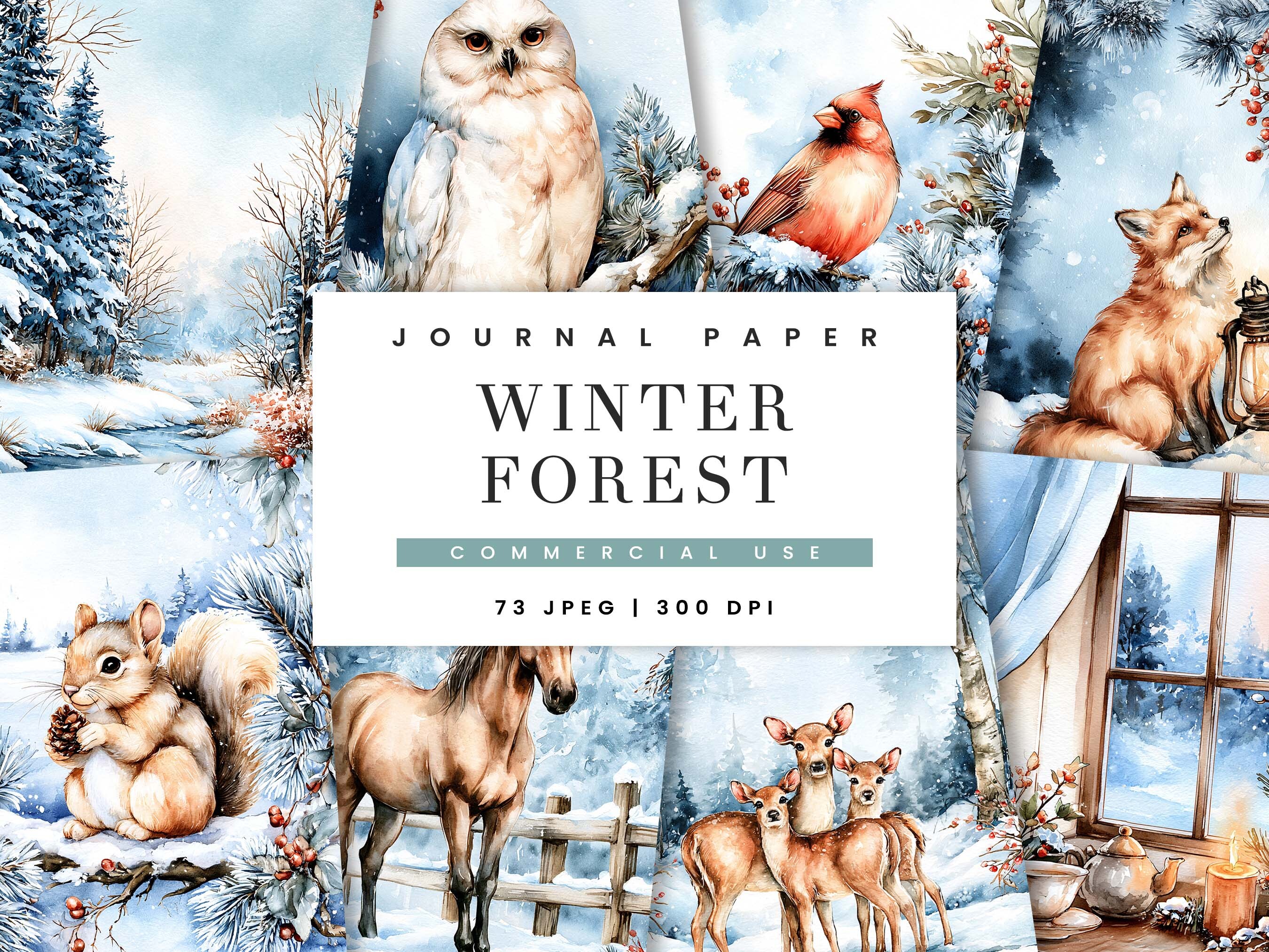 Winter Forest Junk Journal Paper Pages