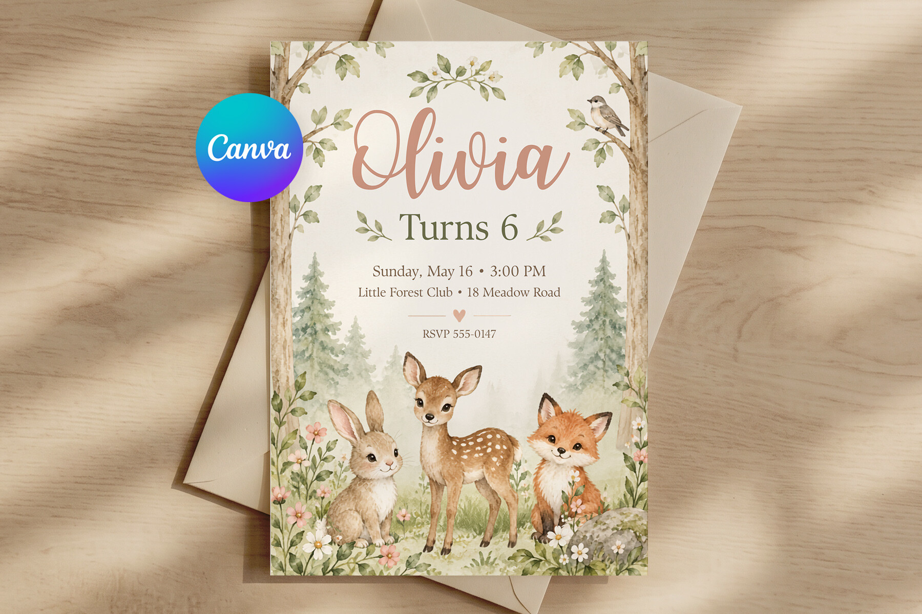 Woodland Animals Birthday Invitation