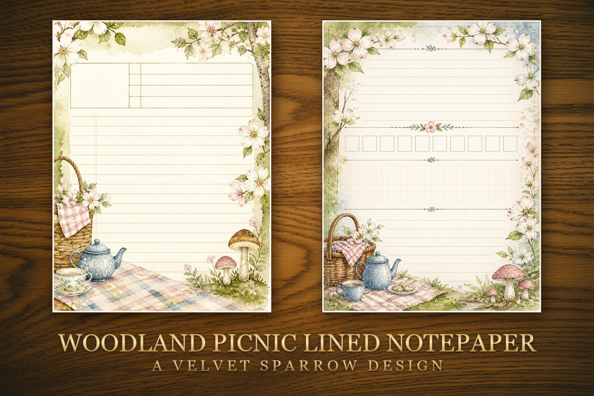 Woodland Picnic Lined Notepaper