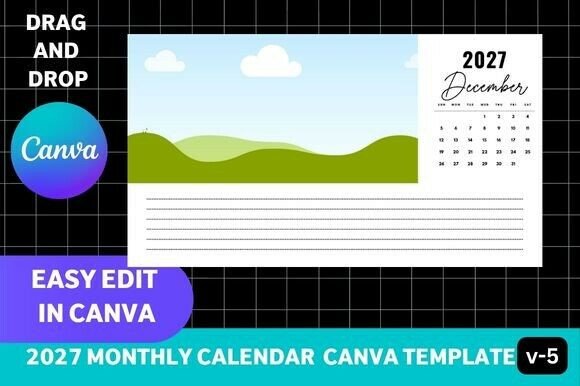 2027 Monthly Calendar Canva Template V5