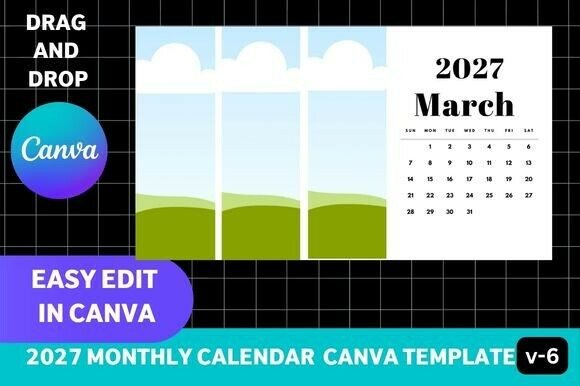 2027 Monthly Calendar Canva Template V6