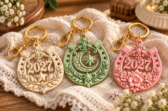 2027 New Year Keychain STL Pack – 3 Horseshoe Designs to 3D Print - Image 1