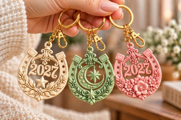 2027 New Year Keychain STL Pack – 3 Horseshoe Designs to 3D Print - Image 2