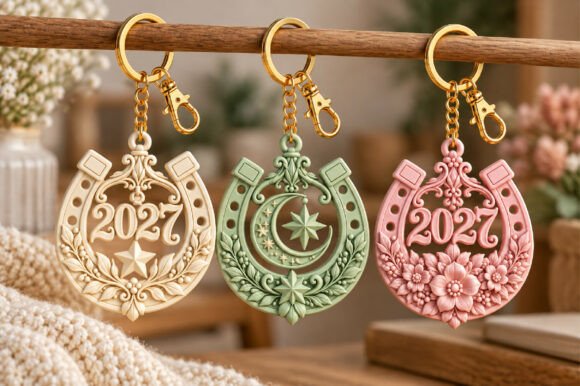2027 New Year Keychain STL Pack – 3 Horseshoe Designs to 3D Print - Image 3