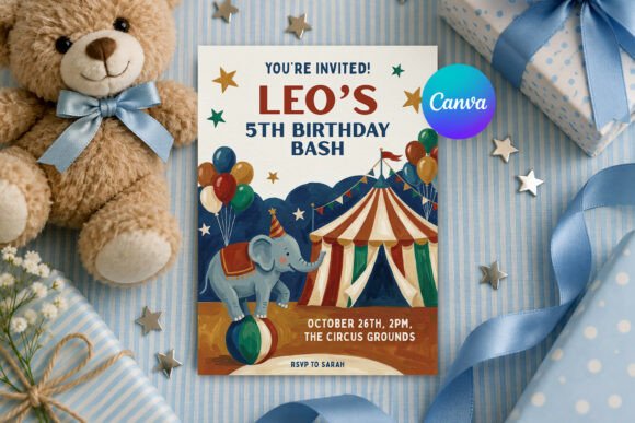 5th Birthday Invitation Circus Template