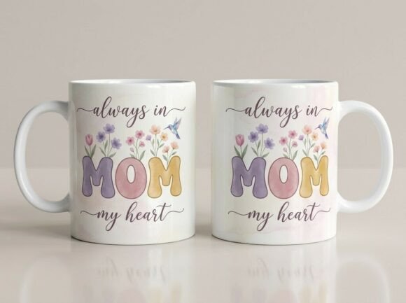 Always In My Mom Heart Floral Mug Design