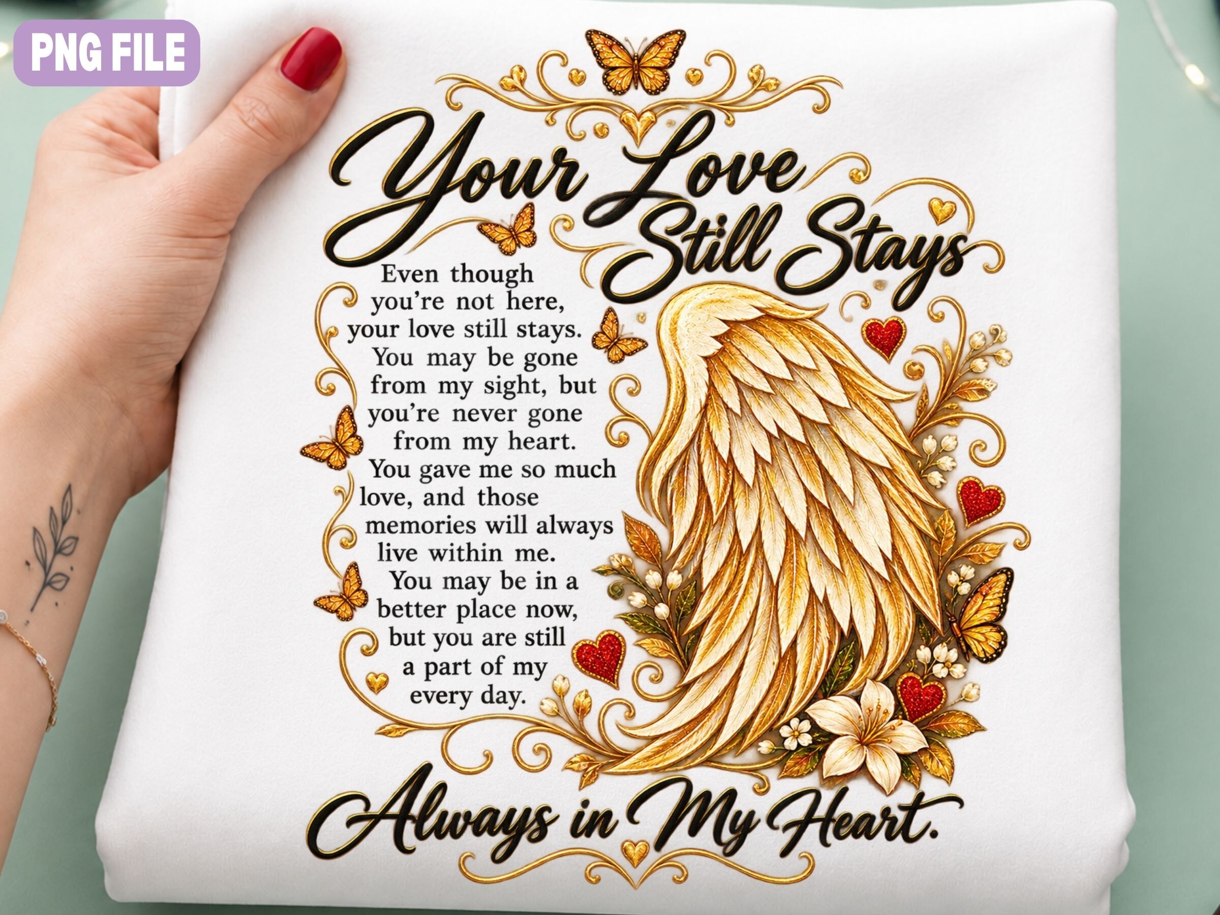 Angel Wings Memorial PNG, Butterfly Reme