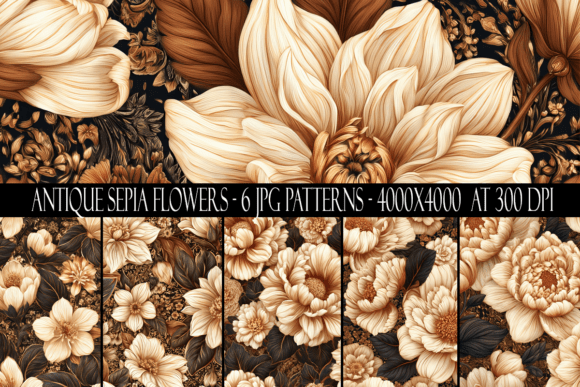 Antique Sepia Flower Seamless Patterns