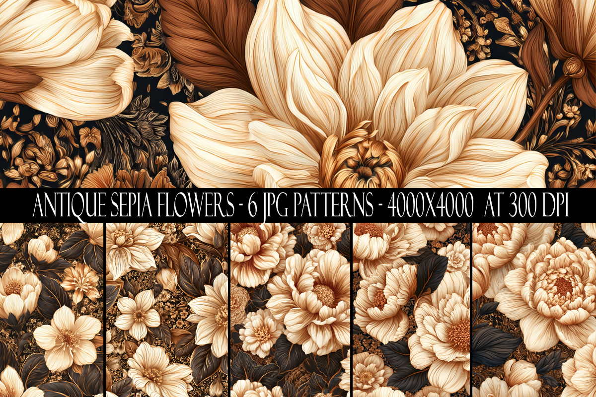 Antique Sepia Flower Seamless Patterns