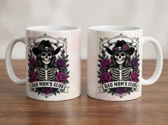 Bad Mom Skeleton Roses Floral Mug Design Graphics