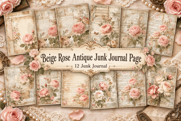 Beige Rose Antique Junk Journal Page